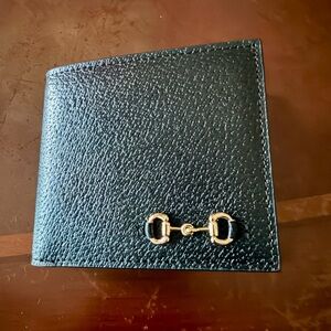 Gucci Black Textured Leather Bifold Wallet with Gold Horsebit